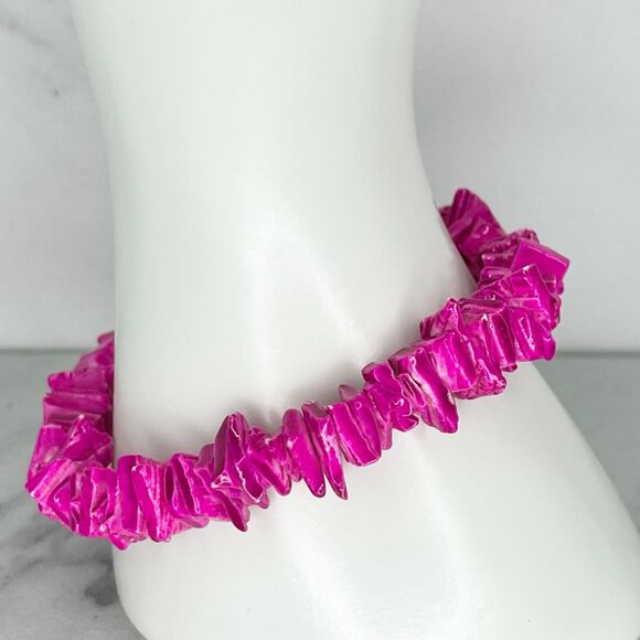 Pink Purple Puka Shell Beaded Screw Clasp Bracelet - Picture 3 of 9